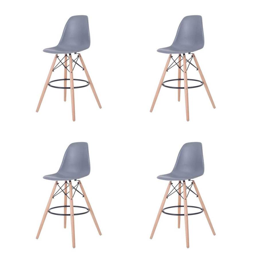 SMTE Modern Style Eiffel Chair Counter Bar Stools Set - 4 Pieces - 25.5-Inch - Grey with keychain
