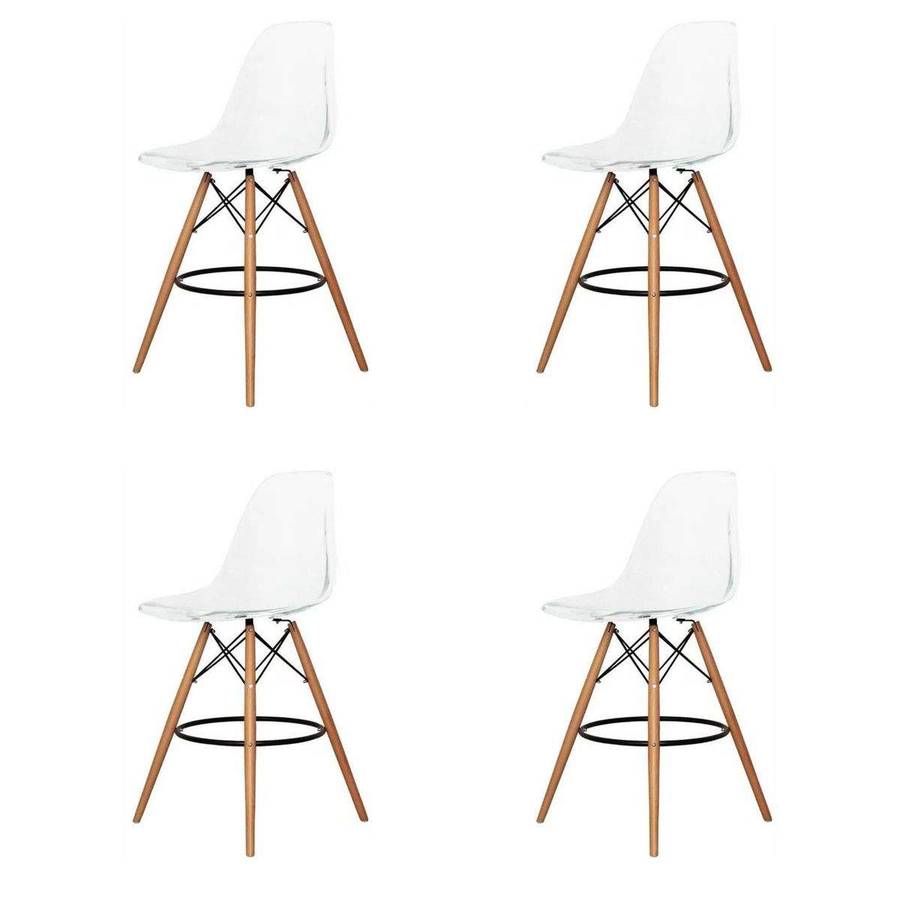 SMTE Modern Style Eiffel Chair Counter Bar Stools Set - 4 Pieces - 25.5-Inch - Clear with keychain