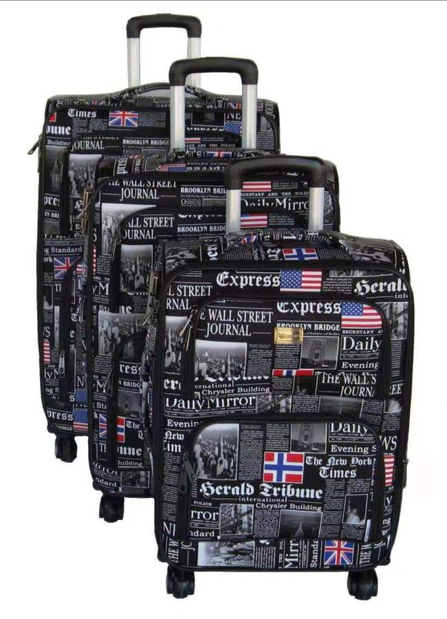 SMTE 3 Piece Graphic Art PU Leather Travel Luggage Bag Set - Media Express with keychain