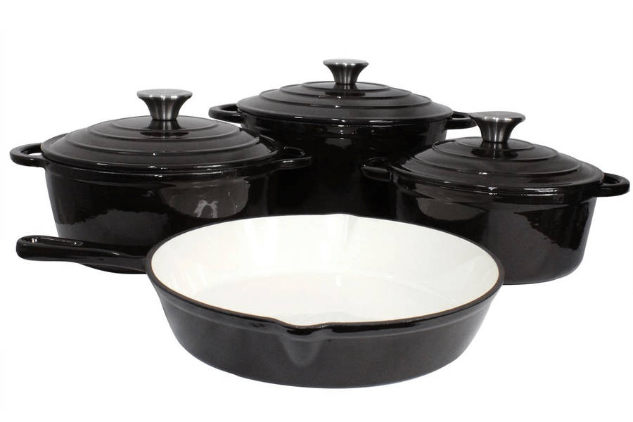 SMTE Heavy Duty Cookware - 7 Pieces Cast Iron Pot Set - Black with keychain