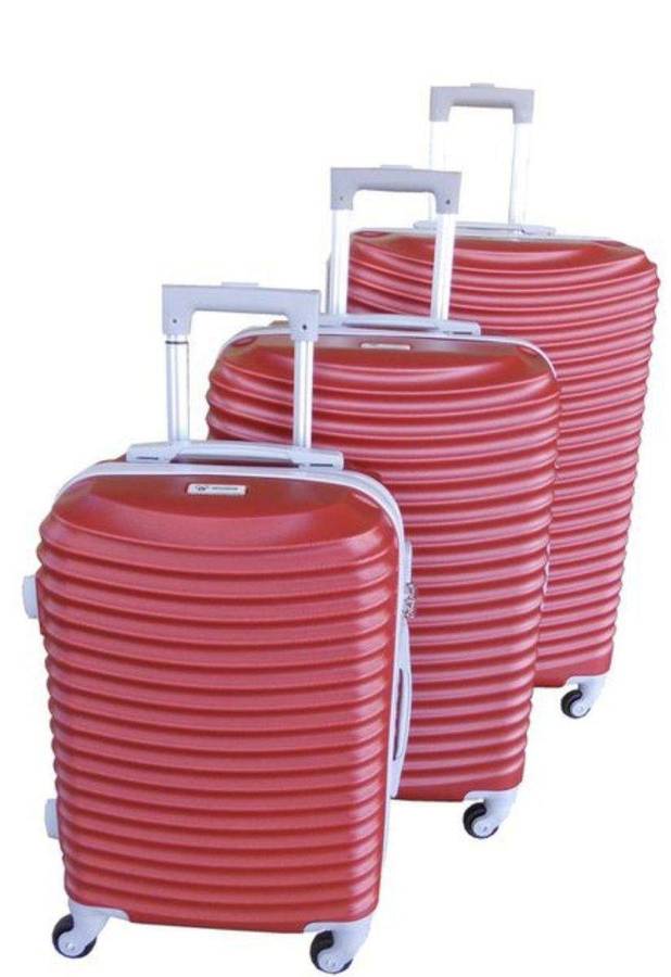 SMTE Asa 3 Piece Quality Hard Outer Shell Ringletted Lightweight Luggage Set - Red with keychain