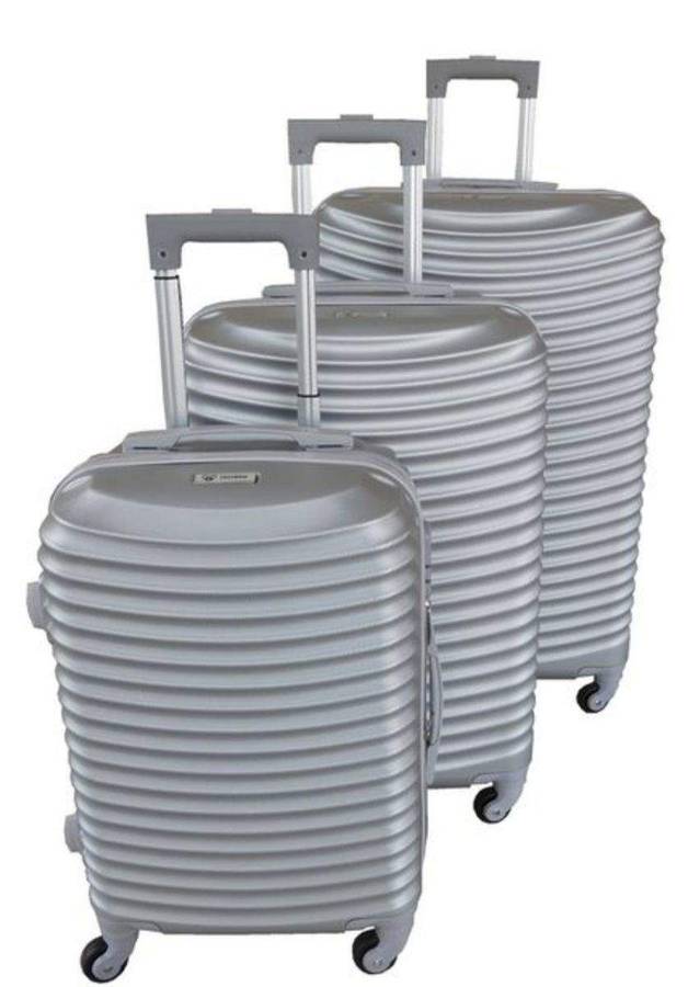 SMTE Asa 3 Piece Quality Hard Outer Shell Ringletted Lightweight Luggage Set - Silver with keychain