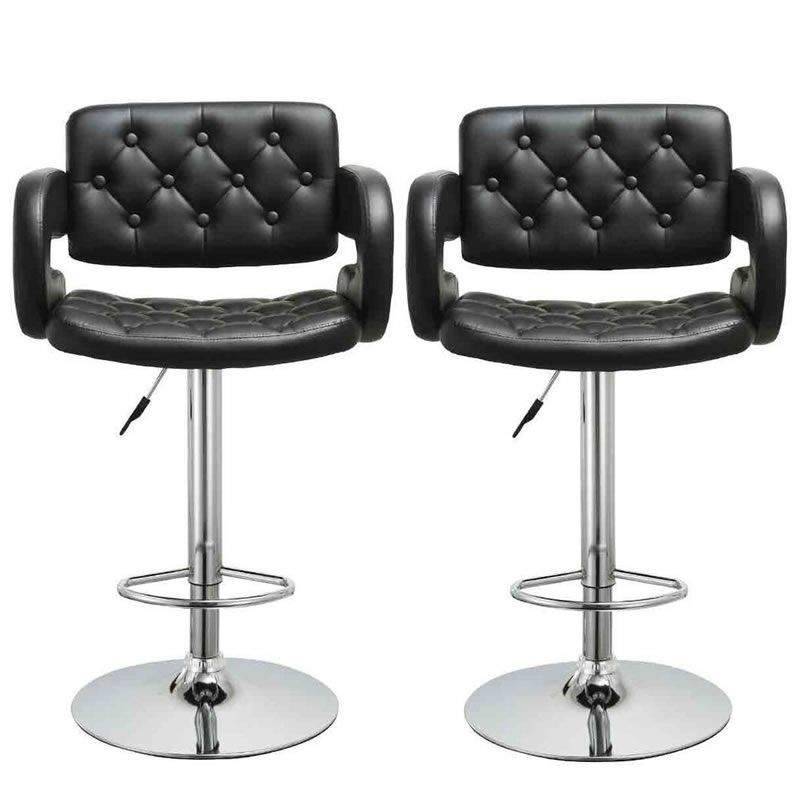 SMTE 2 Piece Luxury Leather Metal Swivel Bar Stool - Black with keychain