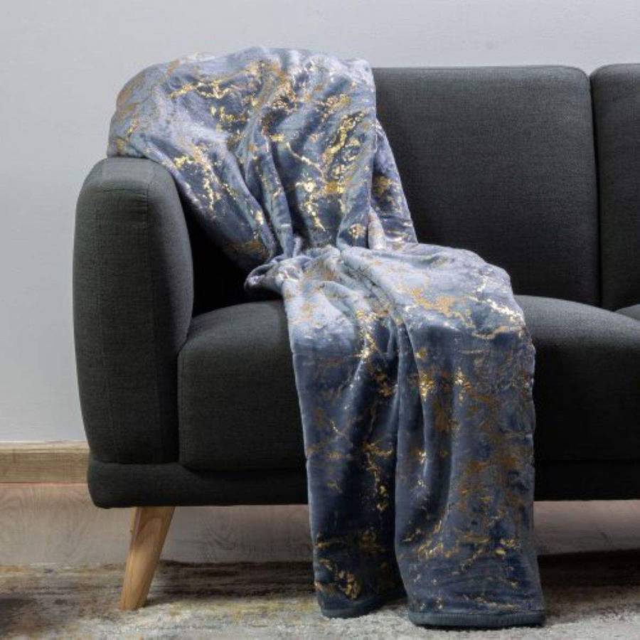 SMTE Luxury Super Fluffy Throw 180X200cm Gold Scratch - Dark Green-Gold with keychain