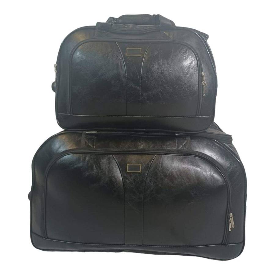 SMTE 2 Piece Travel Duffel Bag PU Leather Overnight Weekender Bag with keychain