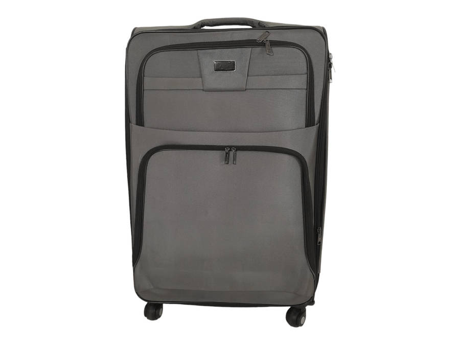 SMTE-Quality Trolley 1 Piece Fabric Travel Luggage Spinner Suitcase Set - Light Grey - 75 cm with...