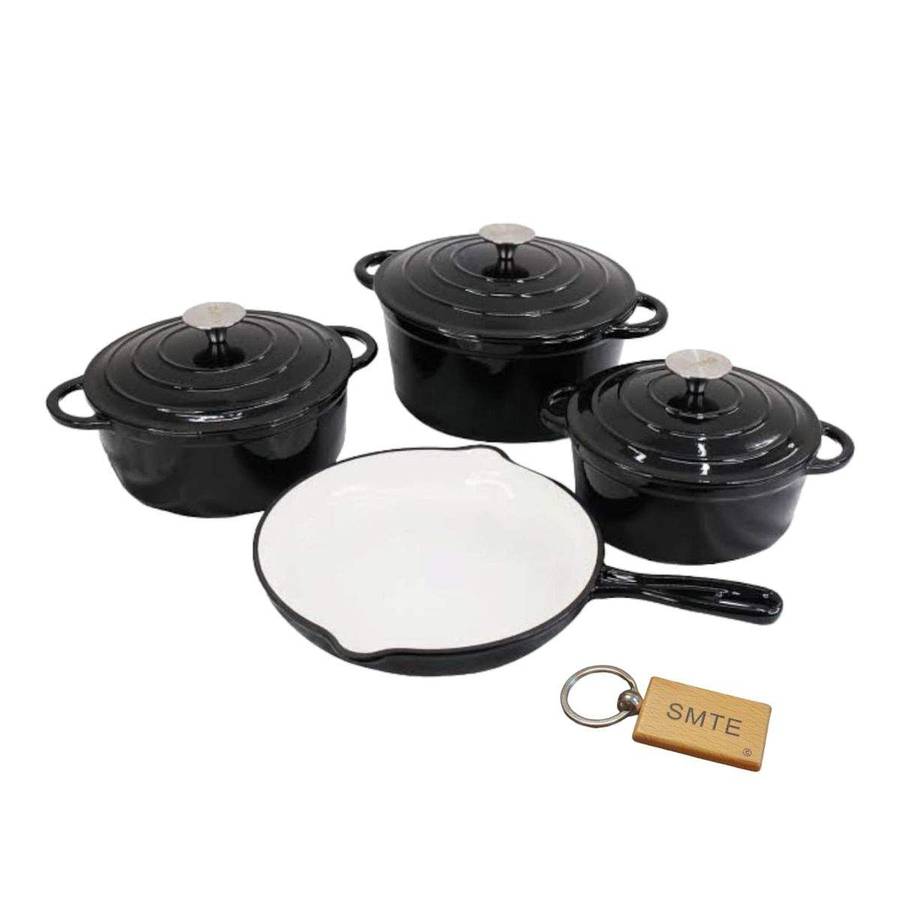 SMTE Premium 7-Piece Cast Iron Cookware Set+ Smte Keychain - Black