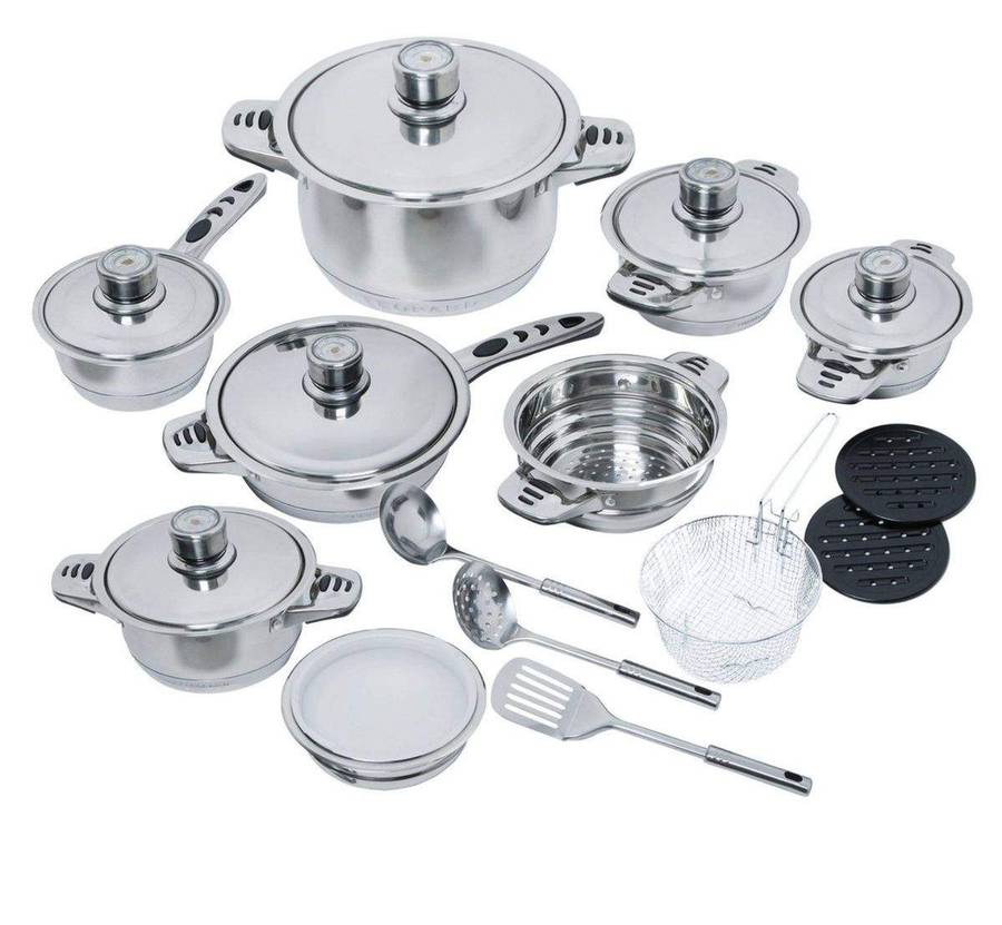 SMTE IH Quality 22 Piece Stainless Steel Cookware Set with keychain