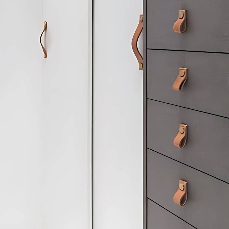 ROCO Leather Cupboard Handle Brown & Brass 128mm ( 5 Pack )