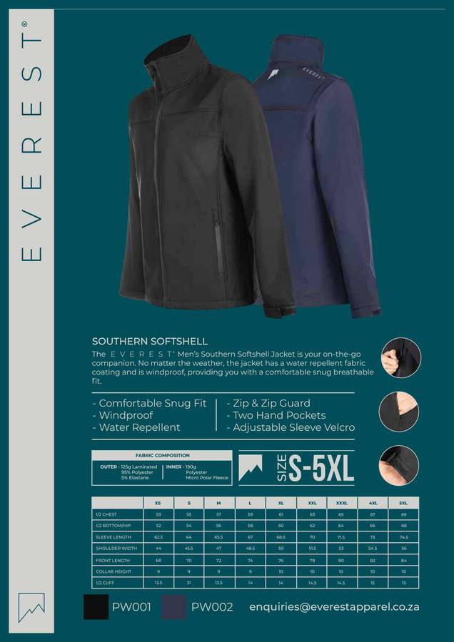 EVEREST Jacket Softshell Men's Black Windproof
