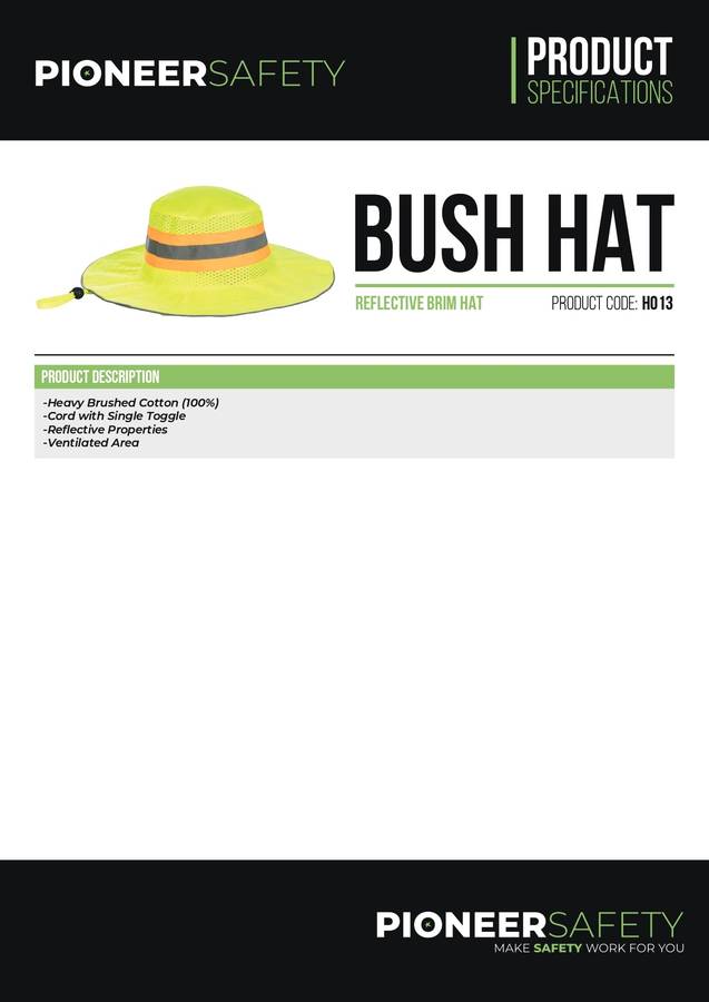 PIONEER SAFETY Bush Hat High Visibility With Reflective Tape Lime