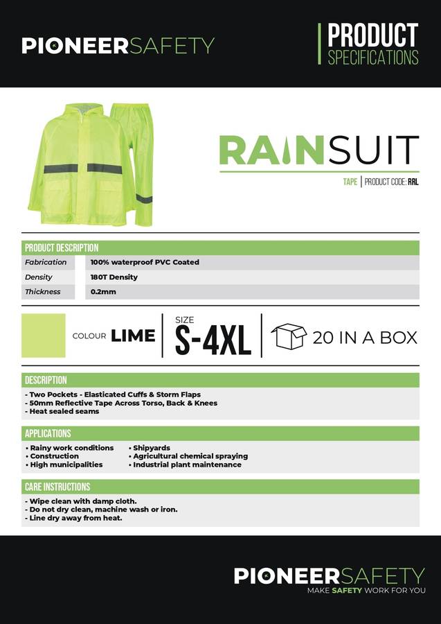 Rubberized High-Visual Reflective Tape Lime Rain Suit 2 Piece Medium