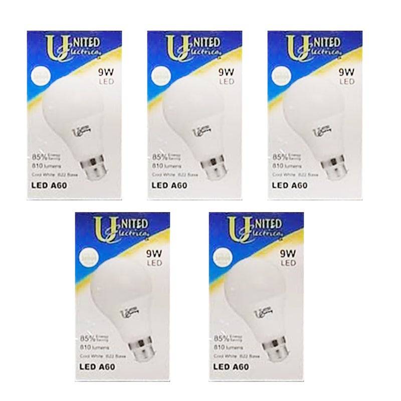 United Electrical9 Watt B22 A60 Led Bulb Cool White ( 5 Pack )