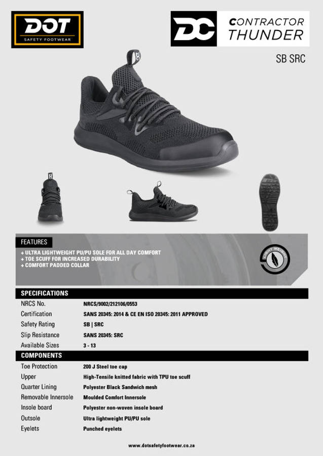 DOT Thunder Safety Shoe Steel Toe Ultra Lightweight Black