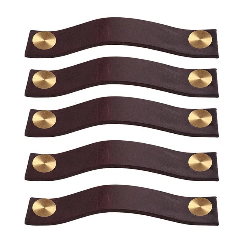 ROCO Leather Cupboard Handle Brown & Brass 128mm ( 5 Pack )