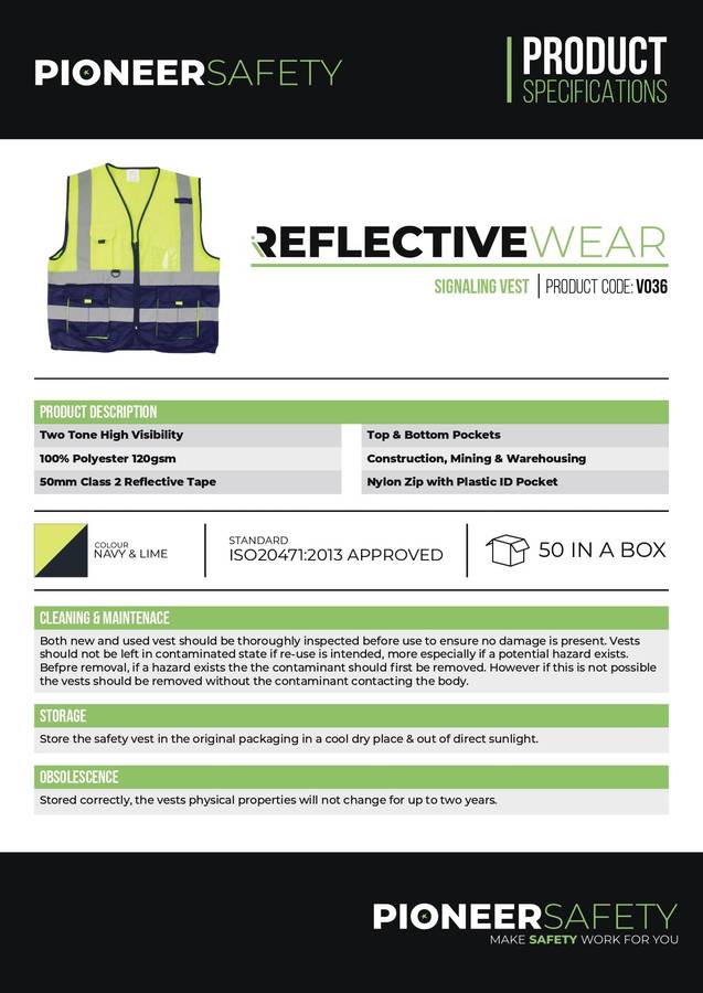 PIONEER SAFETY Vests Signaling With Zip Id Pocket Lime/Navy