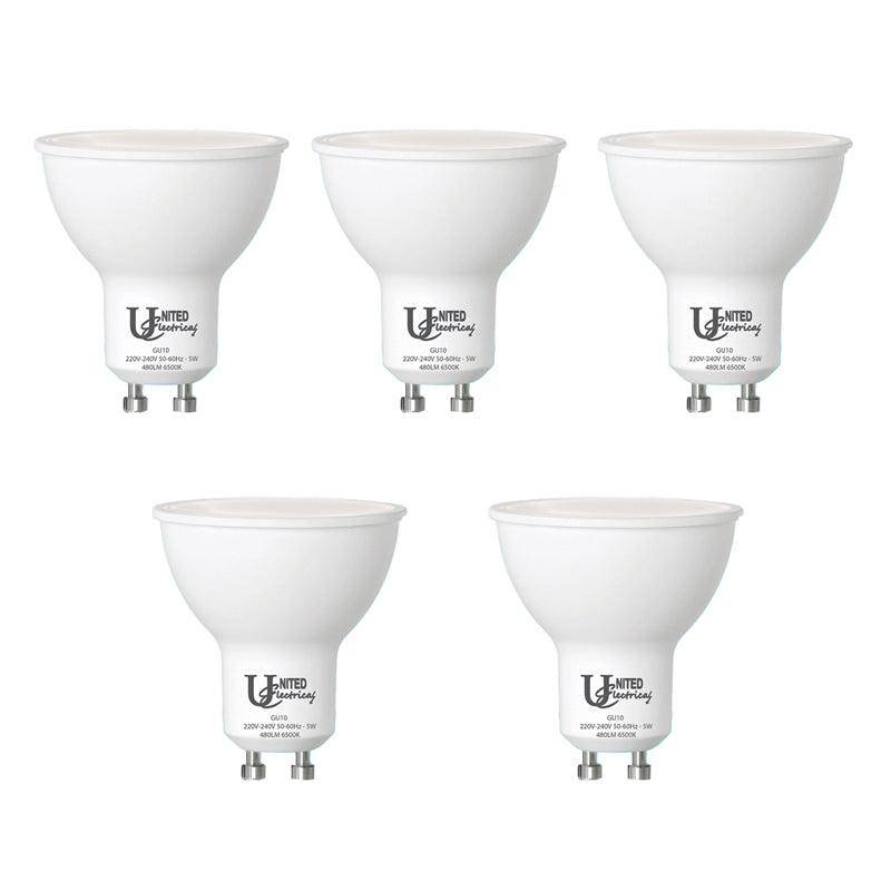 United Electrical5 Watt Gu10 A65 Rechargeable Bulb Cool White 5 Pack