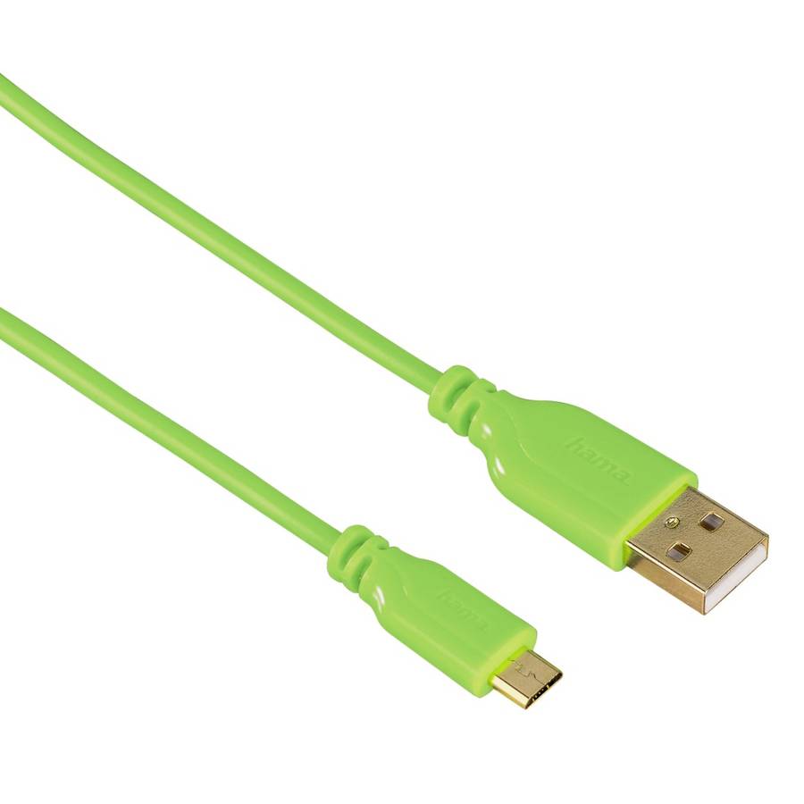 hama - usb cable - micro charging,flxi slim, gold plated 0.75m green