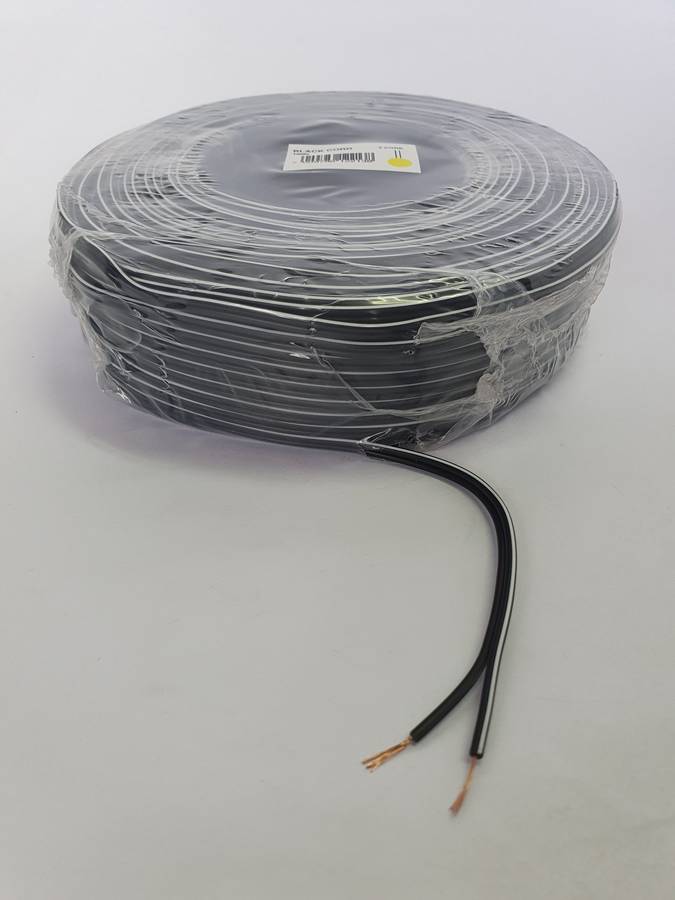 Twin Flex Speaker Cable (100m) - Black with White Tracer, 0.5mm