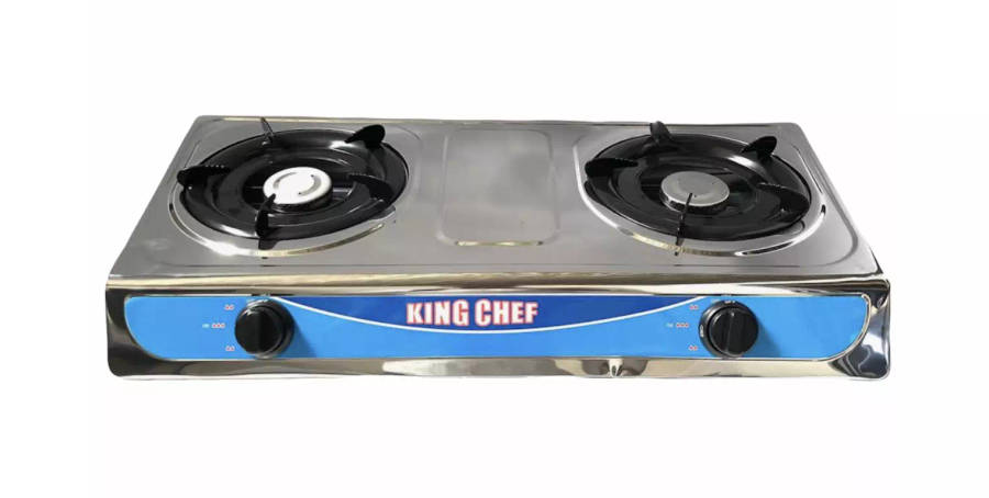 King Chef 2 Plate Stainless Steel Gas Stove with Pipe and Regulator