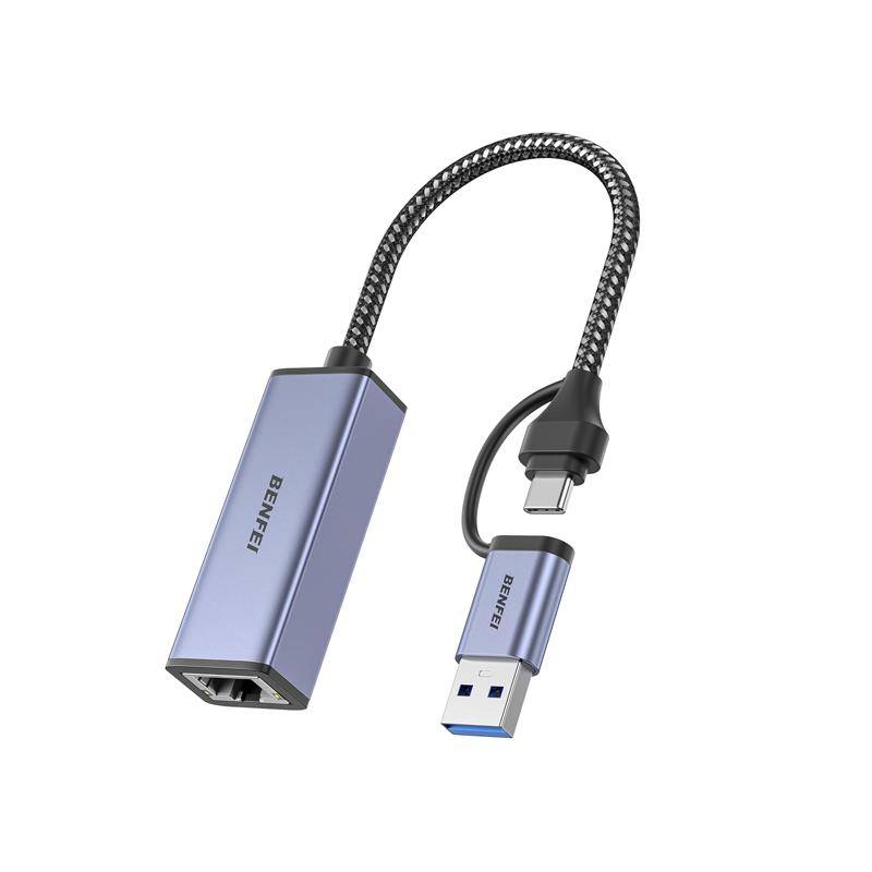 Benfei Dual Usb-A C 3.0 Male To Rj45 Gigabit Ethernet Female Adapter With Nickle-Plated Connector...