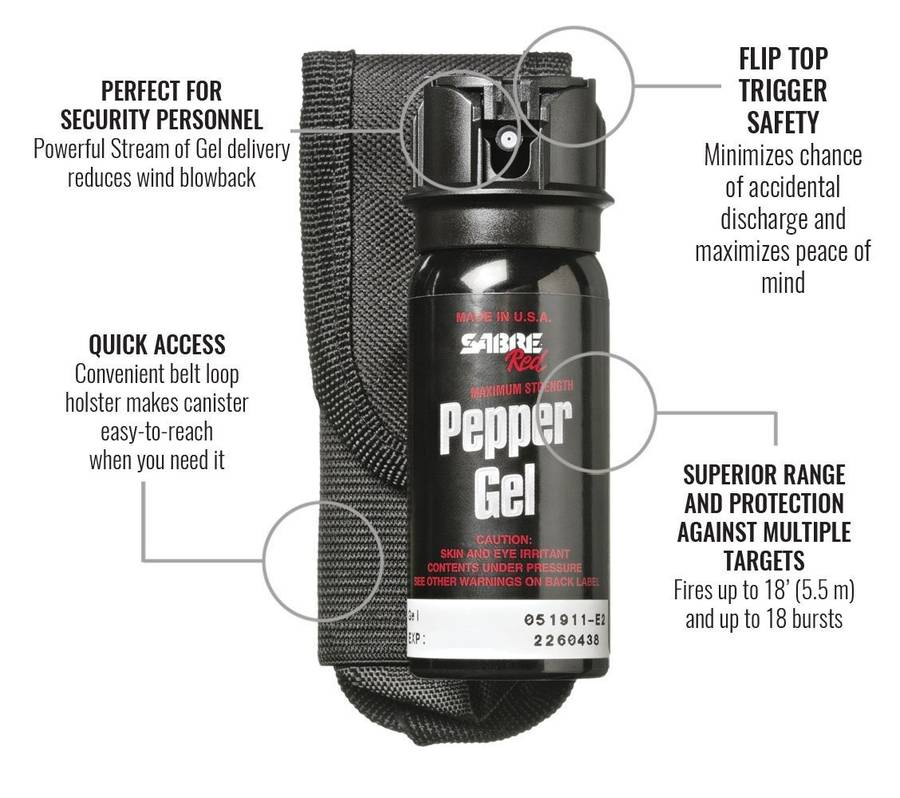 Sabre Tactical Pepper Gel with Flip Top & Belt Holster