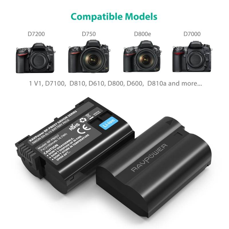 Ravpower Dual 2100Mah Replacement Battery Charger Set For Nikon En-El15