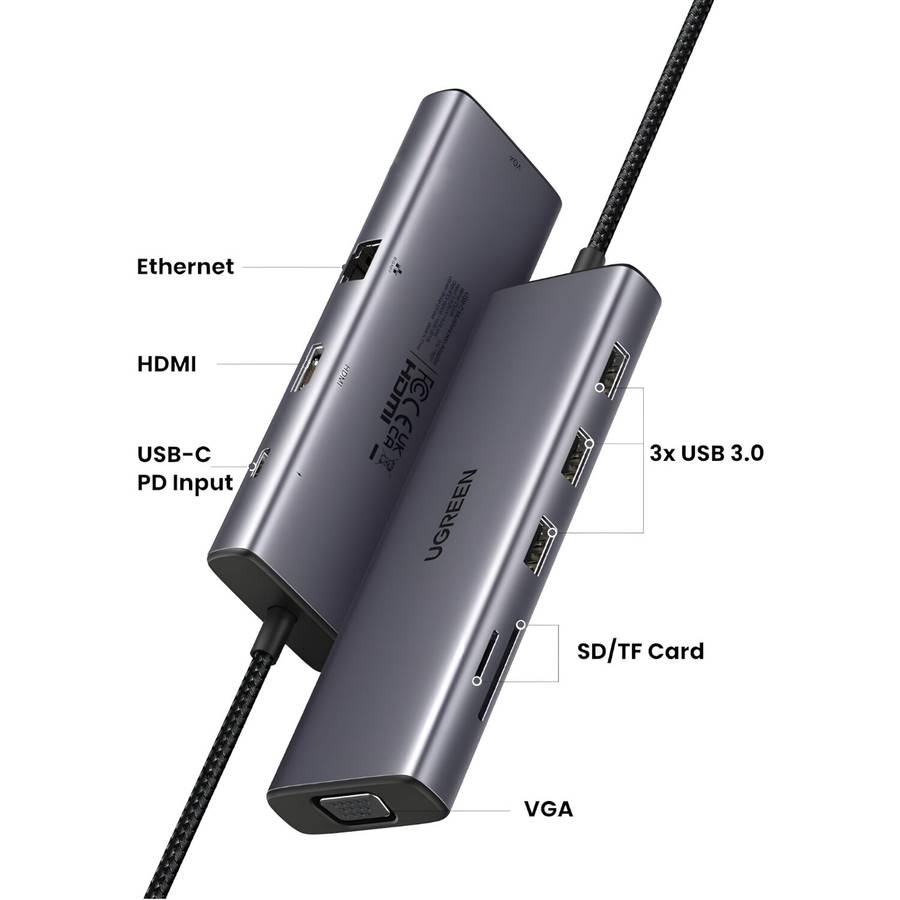 Ugreen 9-In-1 Type-C Hub Hdmi Vga Lan Sd Tf 100W Pd Usb3.0