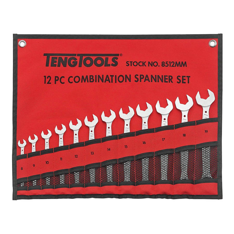 Anti Slip Metric Combination Spanner Set in Tool Roll 8512MM