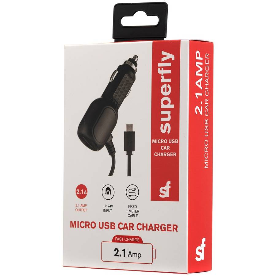 Superfly 2.1A Micro Fixed Car Charger - Black
