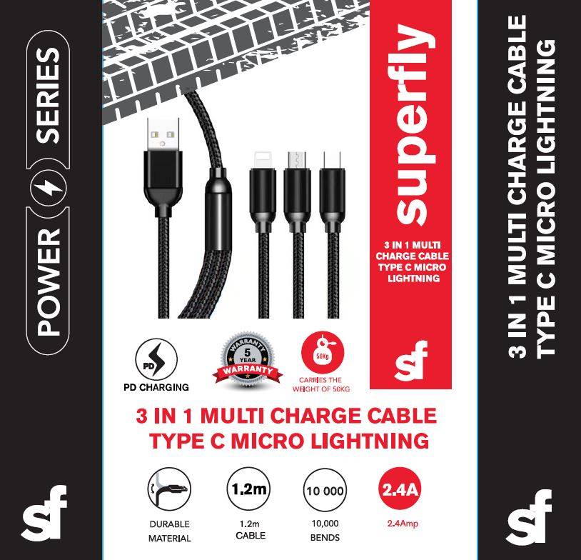 Superfly 3in1 Multi Charge Cable Type C Micro Lightning