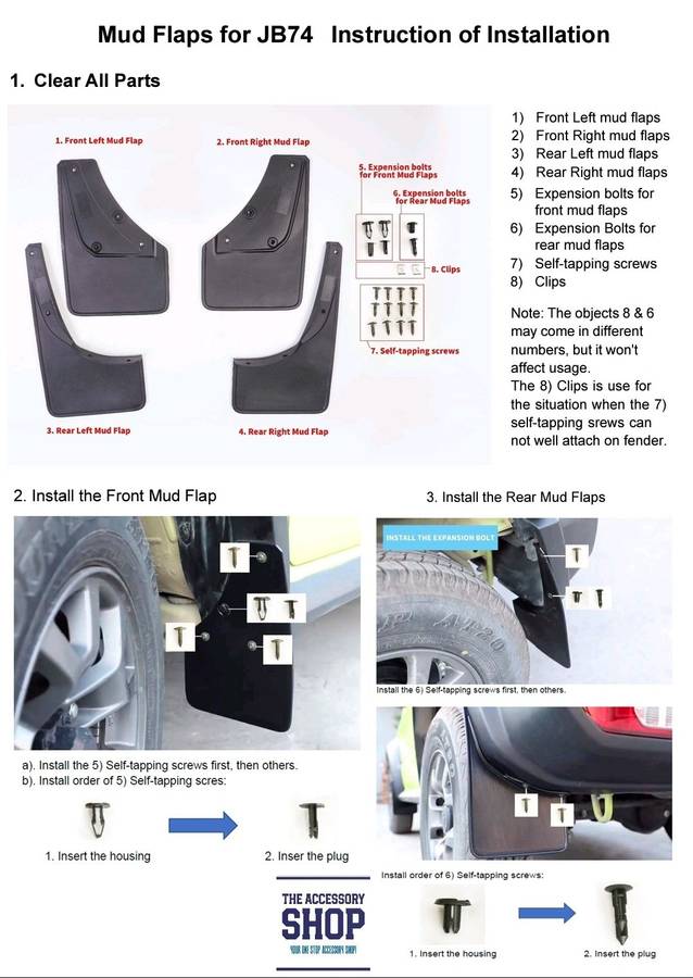 Suzuki Jimny Mud flaps fits 3 and 5 door Gen 4 2019-