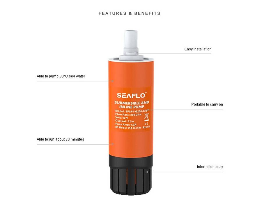 Seaflo Submersible inline pump 200gph