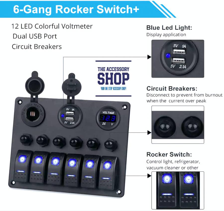 Switch Panel Marine Boat 12v 6 Gang Panel With Trip Switches