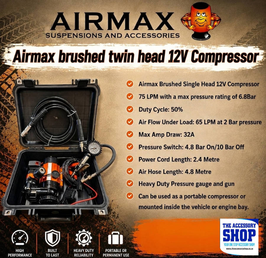 Compressor Single Brushed Portable or Vehicle Mount in carry case 75lpm  Airmax