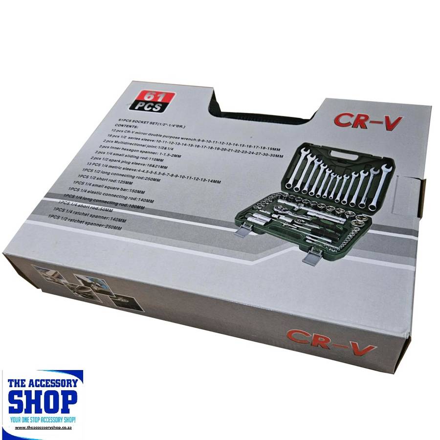 Socket and Spanner Tool set 1/2 inch and 1/4 inch 61 piece in Plastic Tool Box