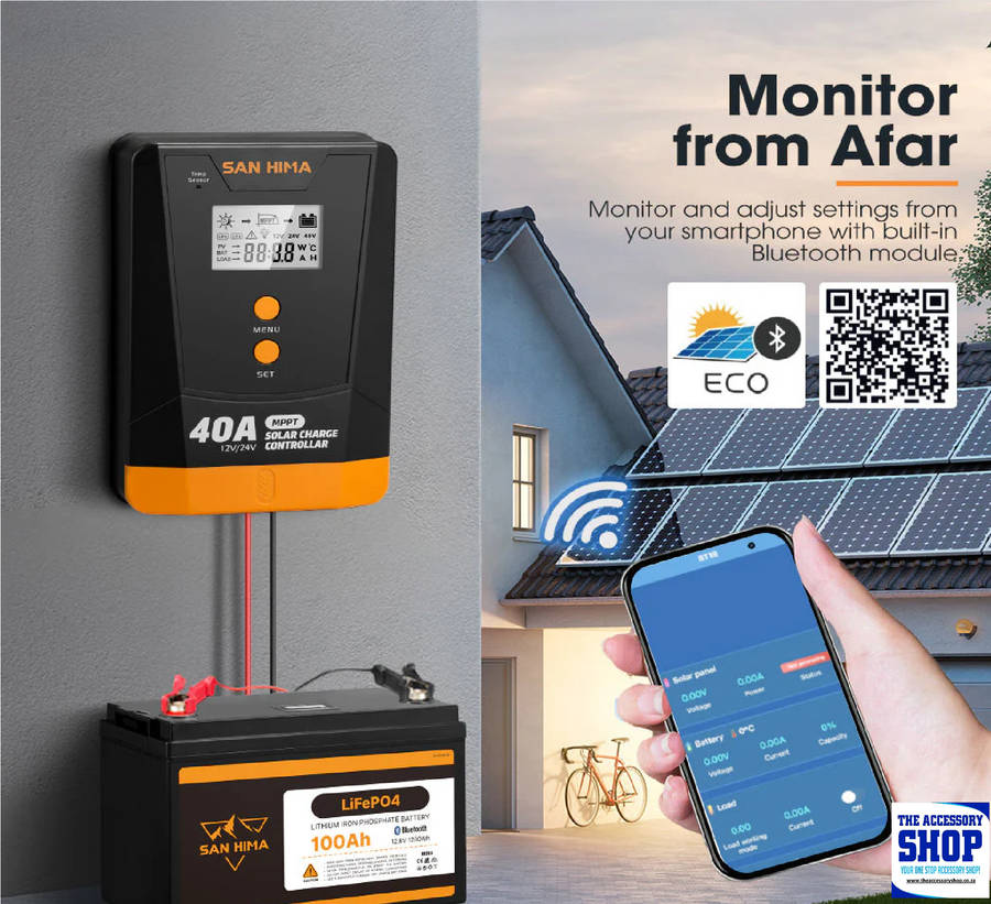 Solar Charge Controller 40A MPPT 12V 24V With Bluetooth LCD Display San Hima