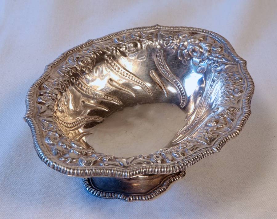 Silver Plate Sweet Dish - SPonB - Pretty floral patterned footed bowl