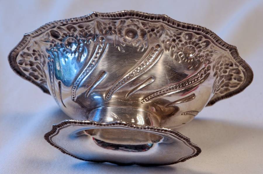 Silver Plate Sweet Dish - SPonB - Pretty floral patterned footed bowl