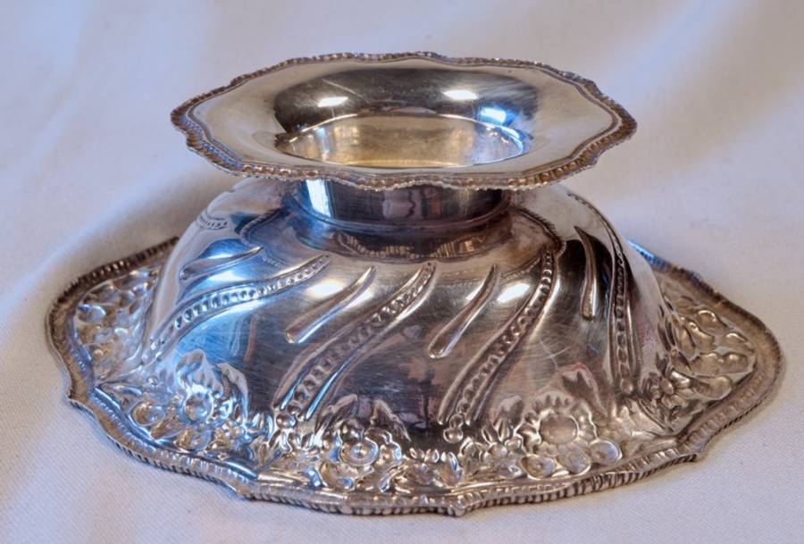 Silver Plate Sweet Dish - SPonB - Pretty floral patterned footed bowl