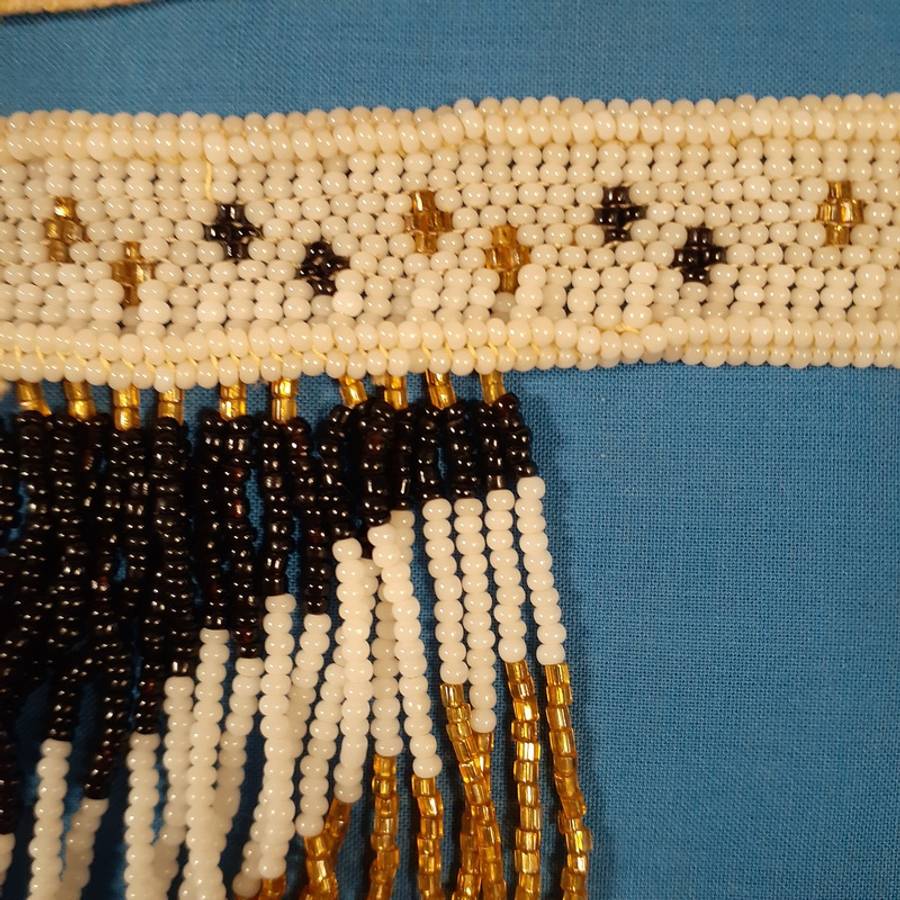 Beaded necklace - traditional south african hand beaded work - black gold and white