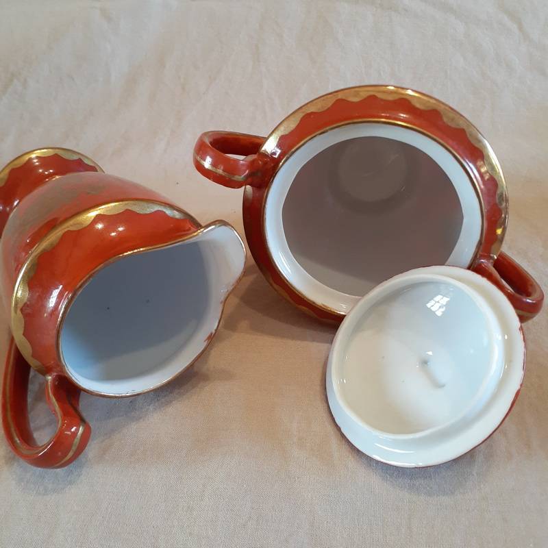 6Japanese coffee set Demi-Tasse -Red with gold dragons jug and sugar basin