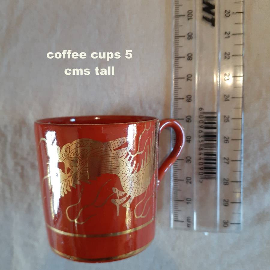6Japanese coffee set Demi-Tasse -Red with gold dragons jug and sugar basin