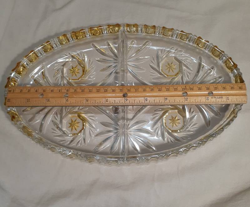 Cut glass vanity dressing table trinket dish platter - Walther glass -1970's large 30cm length