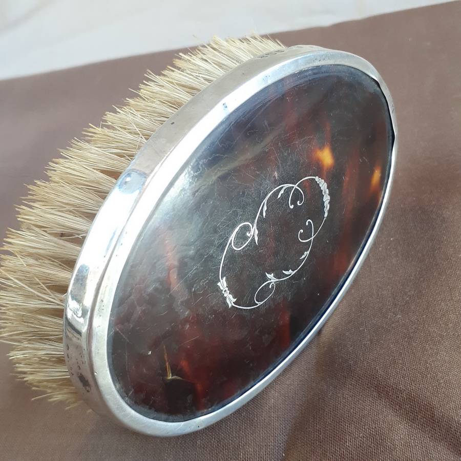 Hallmarked Silver and tortoise shell brush - mens