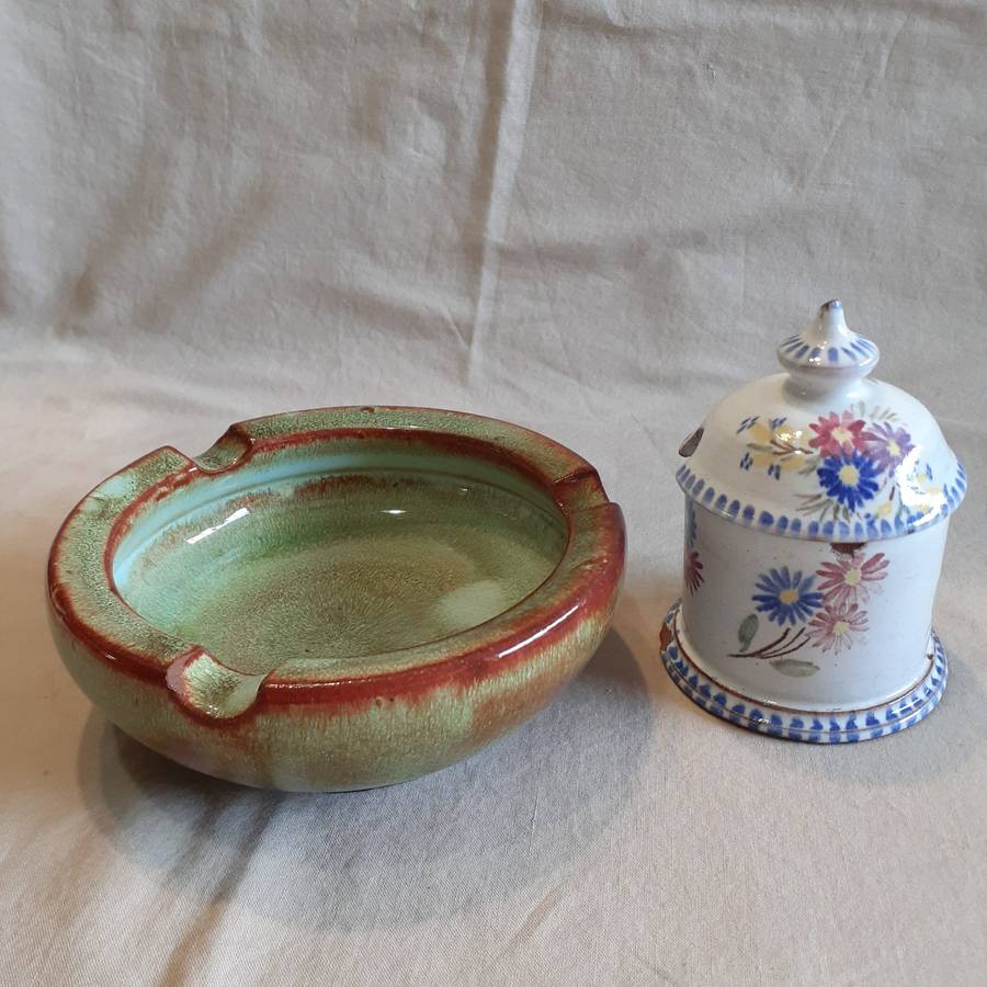 Linn Ware ashtray and unusual lidded jar signed R Brink  South African Pottery