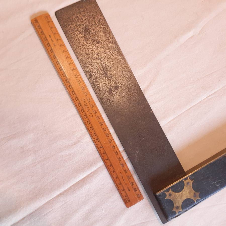 Carpenters T Square - Large wood brass and steel - 35 cms 1880's