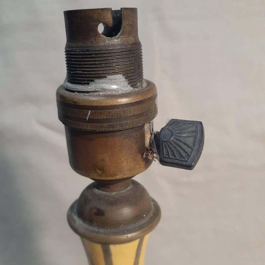 Ceramic Table Lamp hand painted French? Italian Vintage . Polychrome Mustard with grape design