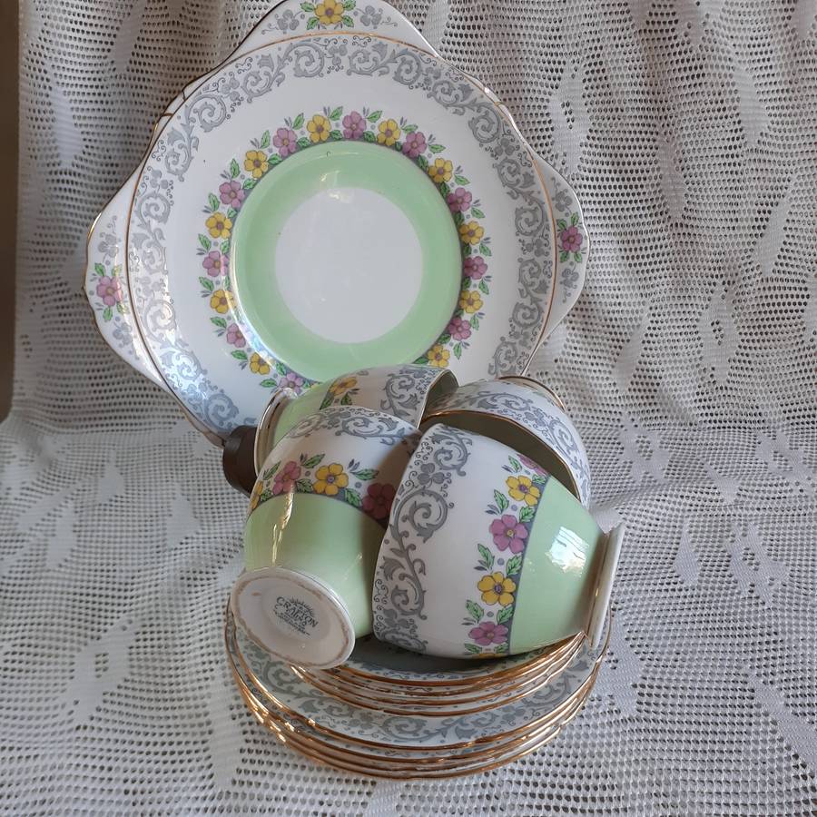Part Tea Set - 4 trios plus Cake plate and extras - Cavendish English Grafton