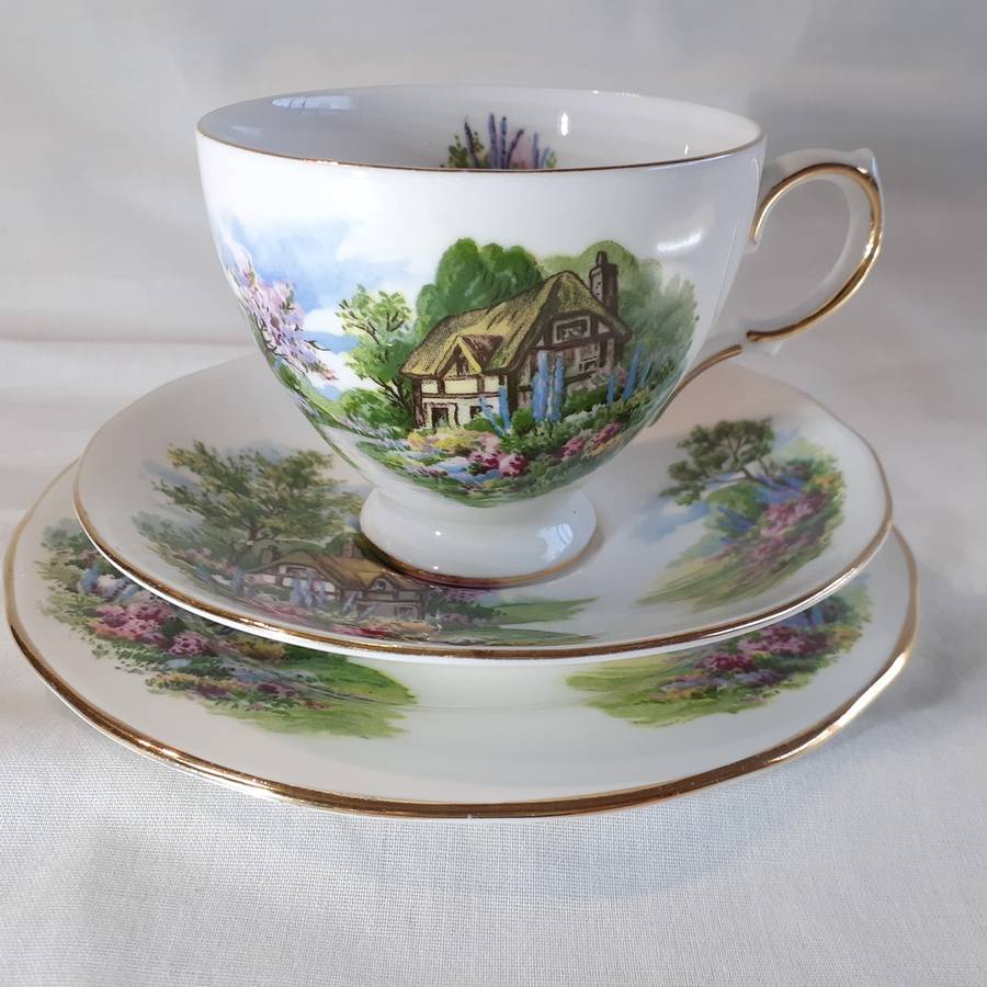 Three tea trios Royal Vale Bone china Country cottage Garden